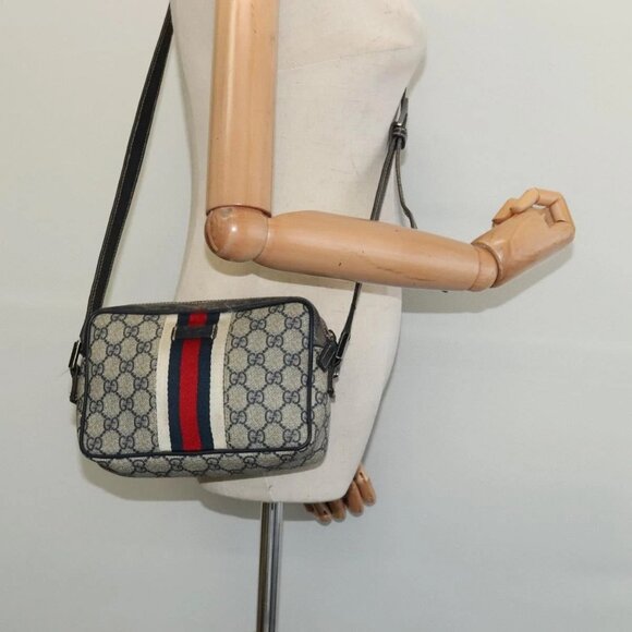 GUCCI GG Supreme Sherry Line Shoulder Bag PVC Navy Silver Red 162910 Auth ep9588 - Picture 14 of 16